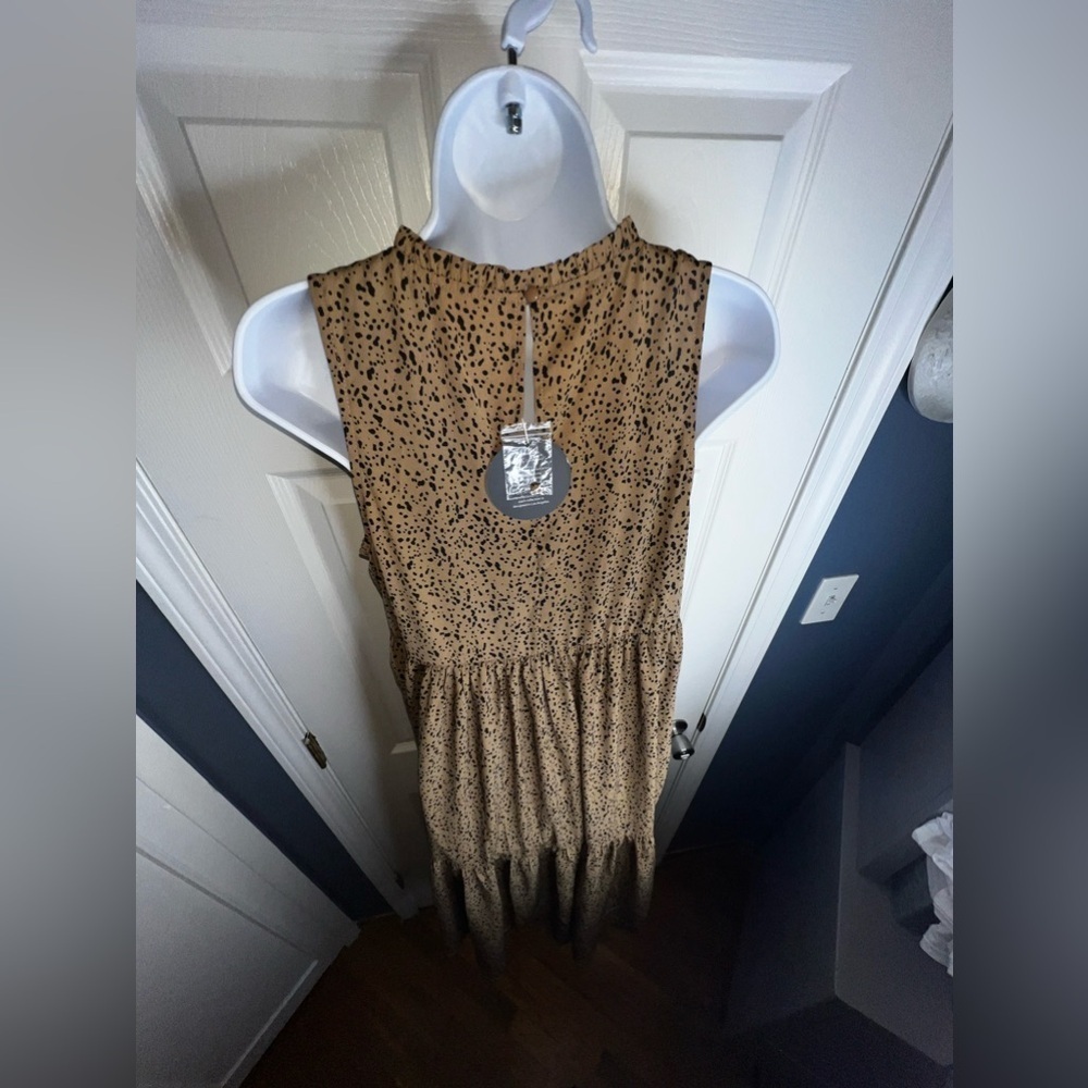 NWT Mittoshop Women’s Small Brown Animal Print Sleeveless Tiered Midi Dress S - Picture 12 of 16